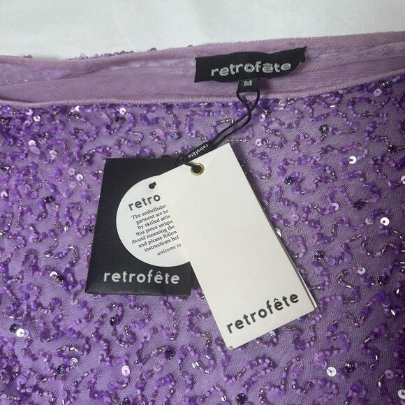 NWT Retrofete Jean Sequin Dress Lavender Purple Beaded Mini Off-Shoulder Medium - Picture 6 of 16